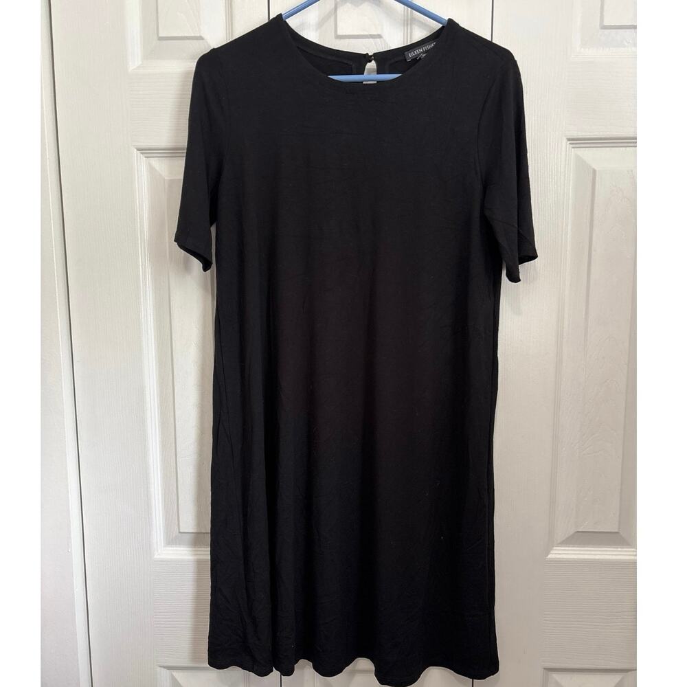 Eileen Fisher Black Jersey Knit Swing Soft T-Shirt Dress XS